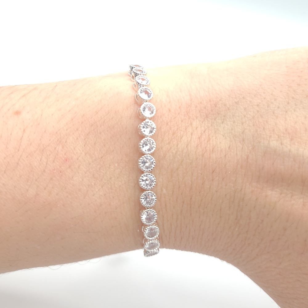 Silver Tone CZ Tennis Bracelet Adjustable Slider Crystal Bracelet